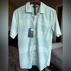 Alpine Design SMALL Men's Light Green Striped Short Sleeve Button Down Shirt